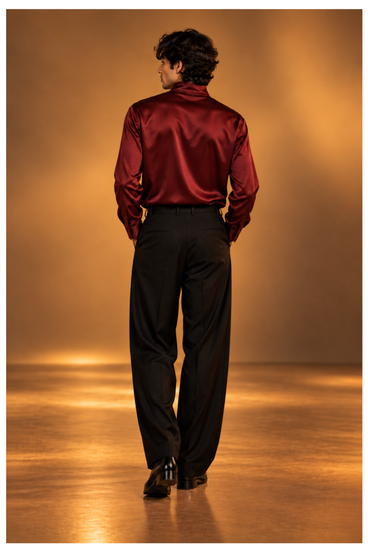 Plum Nocturne Silk Satin Shirt, back view