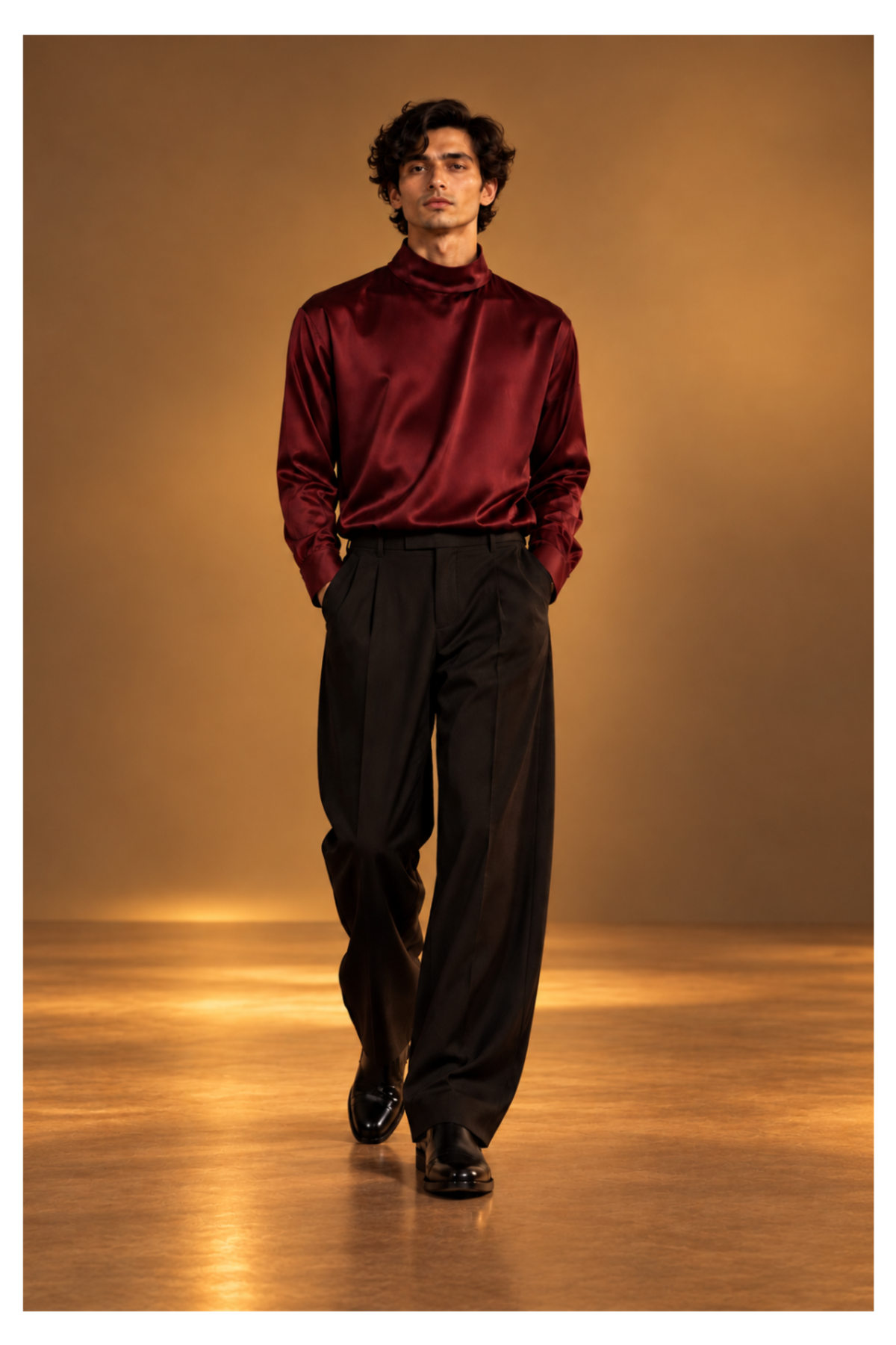 Plum Nocturne Silk Satin Shirt, front view